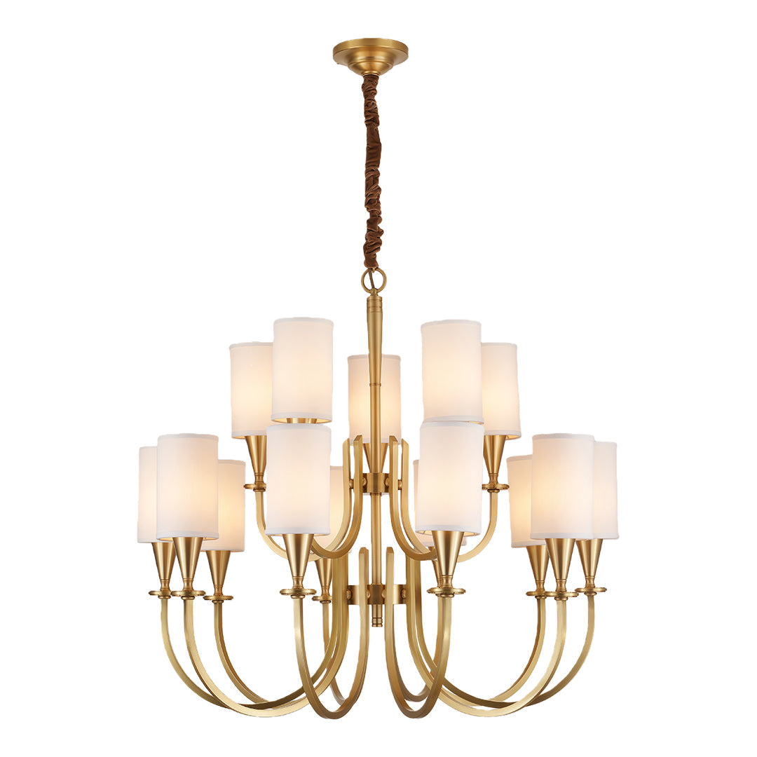 Copper Chandelier Modern Fabric Lampshade Ceiling Light