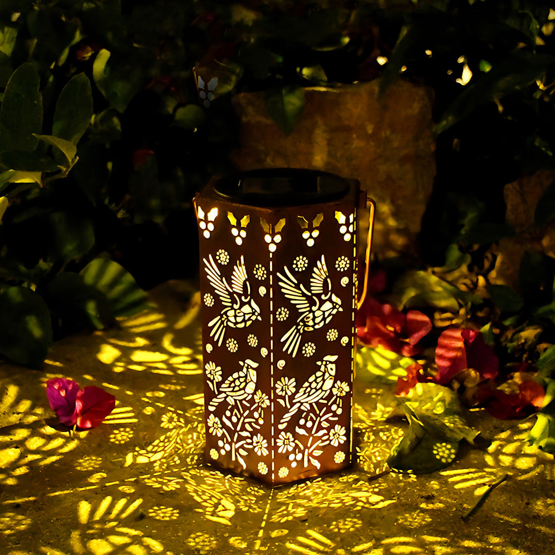 Red Outdoor Lantern Iron Body with Hollow-Out Design Solar Light