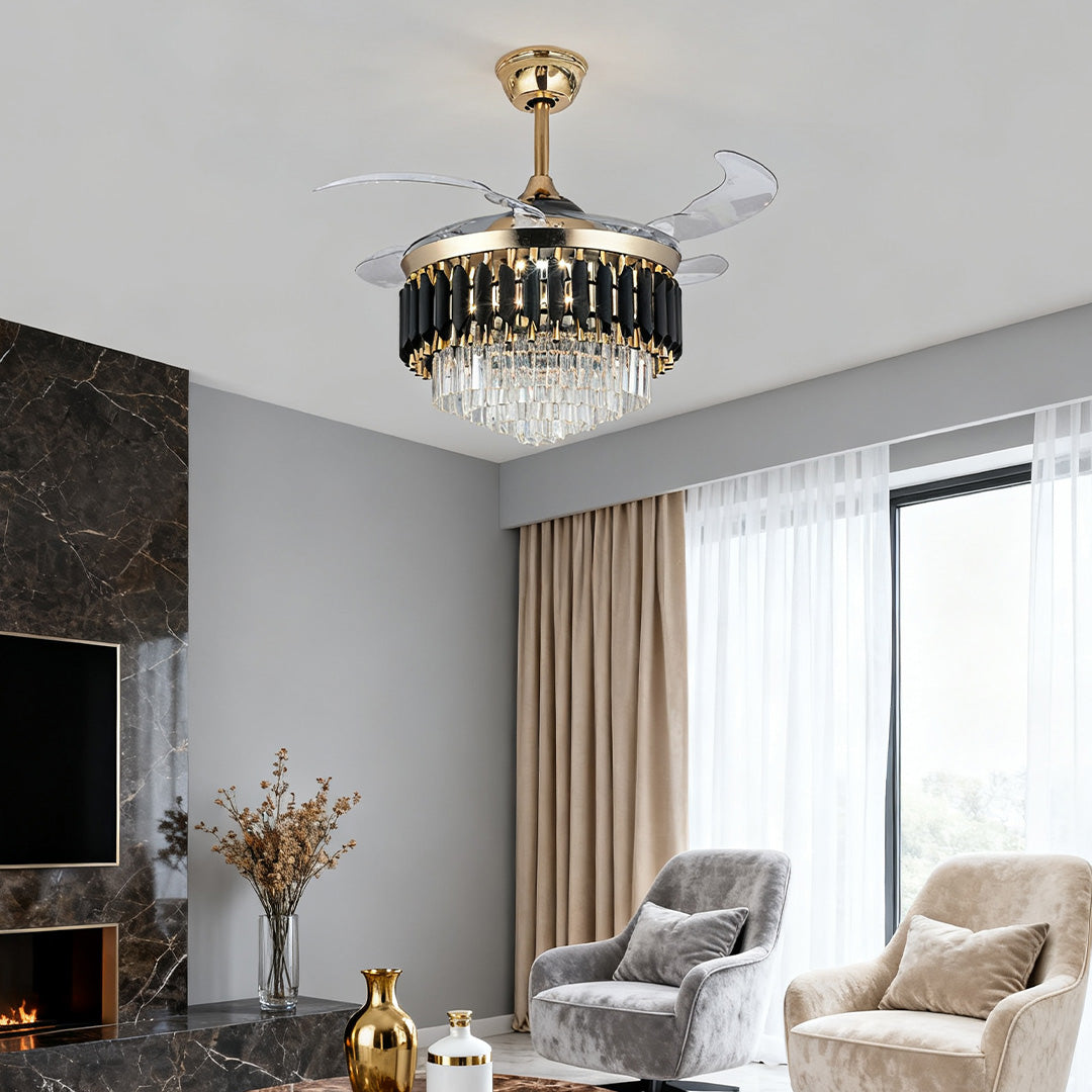 Black Ceiling Fans with Light Luxury Fan Transparent PC Blade Iron