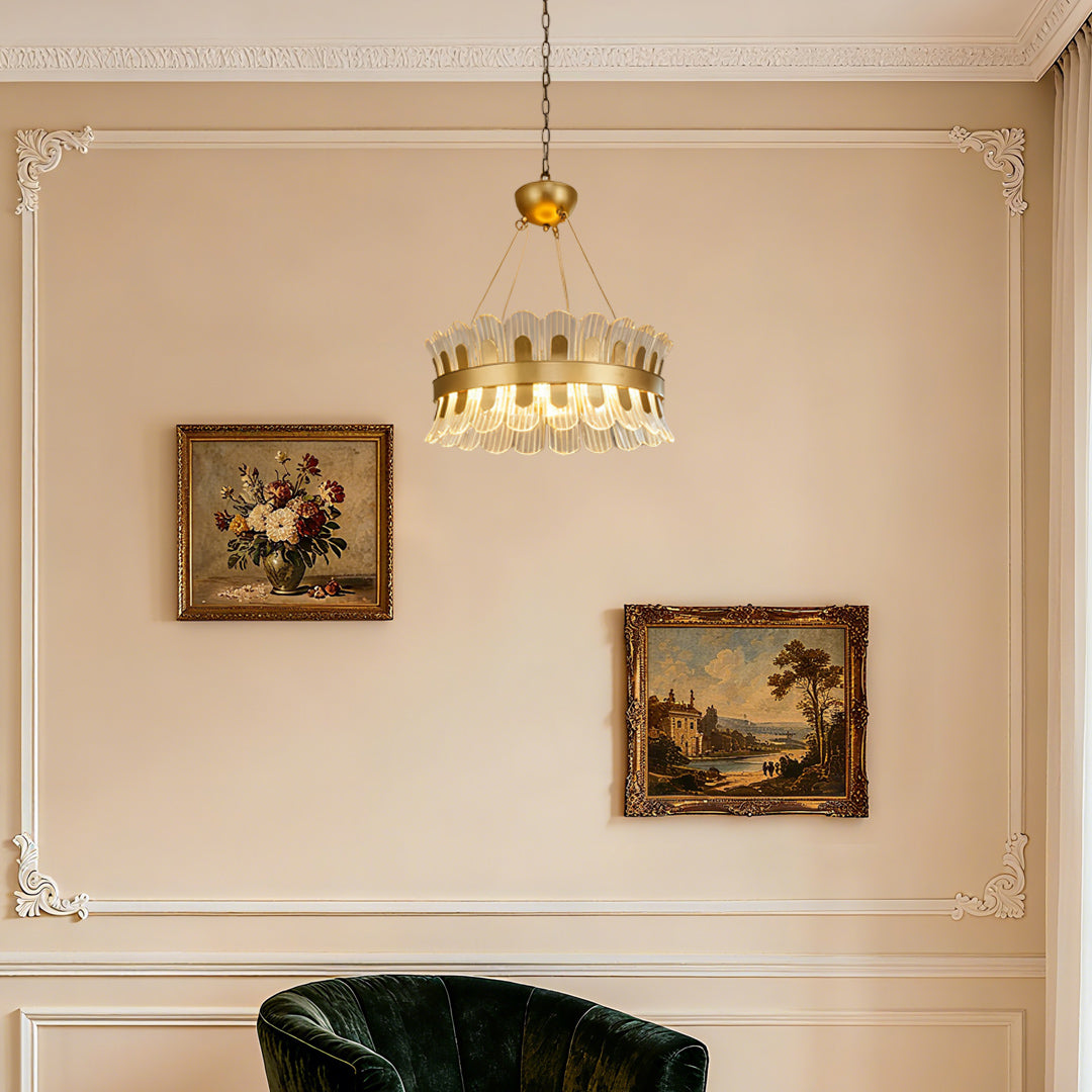Gold Light Chandelier Round LED Luxury Adjustable Ceiling Light
