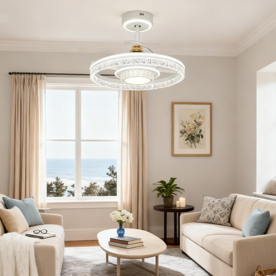 Ceiling Fan with Round Light White Aluminum Body Nordic Luxury Lamp