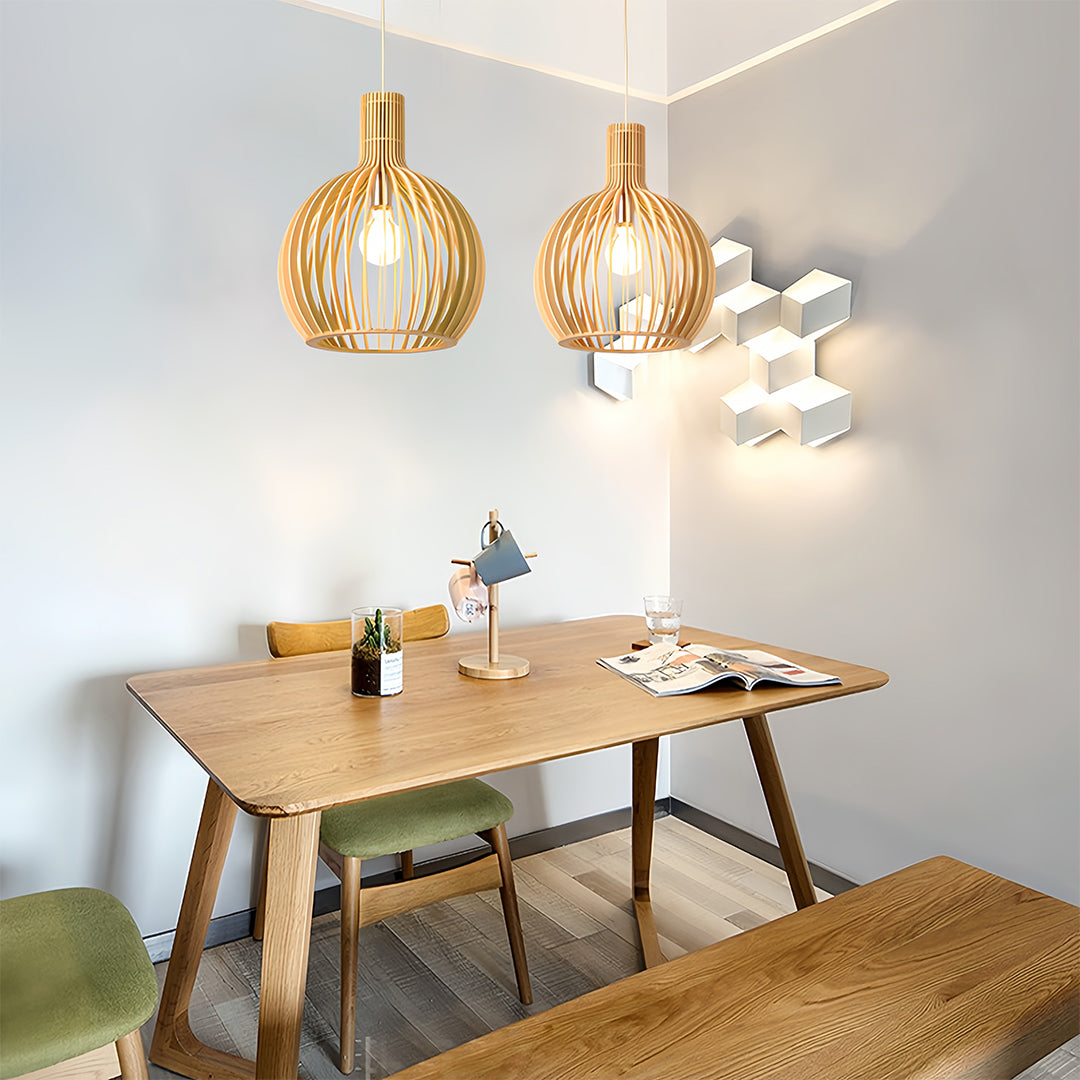 Bird Cage Pendant Light Japanese Basswood Body Wooden Ceiling Light