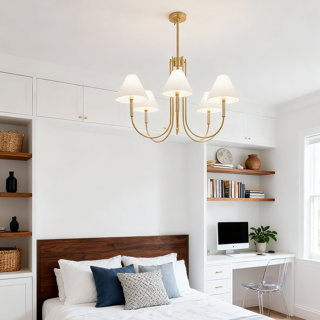 Cloth Shade Chandelier Gold Fabric Ceiling Light