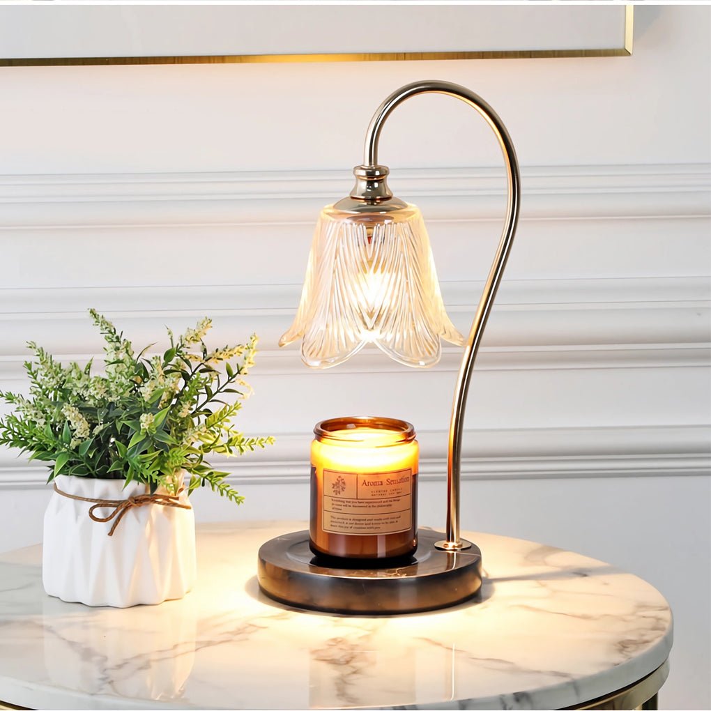 Elegant Floral Glass Home Office Desk Lamp with Cup-Holder Base for Reading or Decor