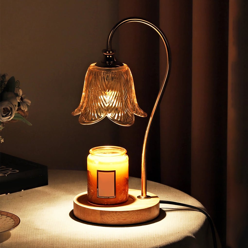 Elegant Floral Glass Home Office Desk Lamp with Cup-Holder Base for Reading or Decor
