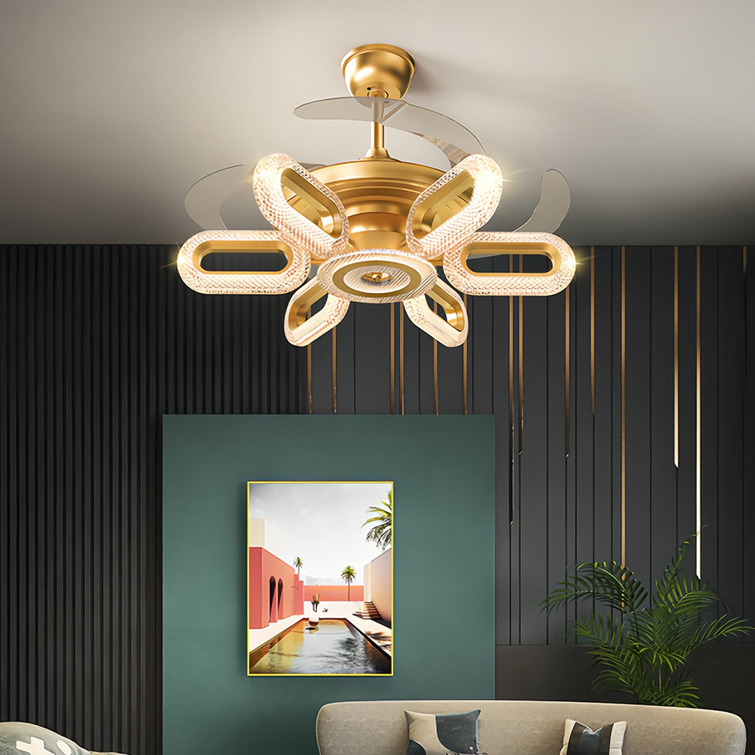 Gold Ceiling Fan with Light LED Iron Brightness Ceiling Fan Lights