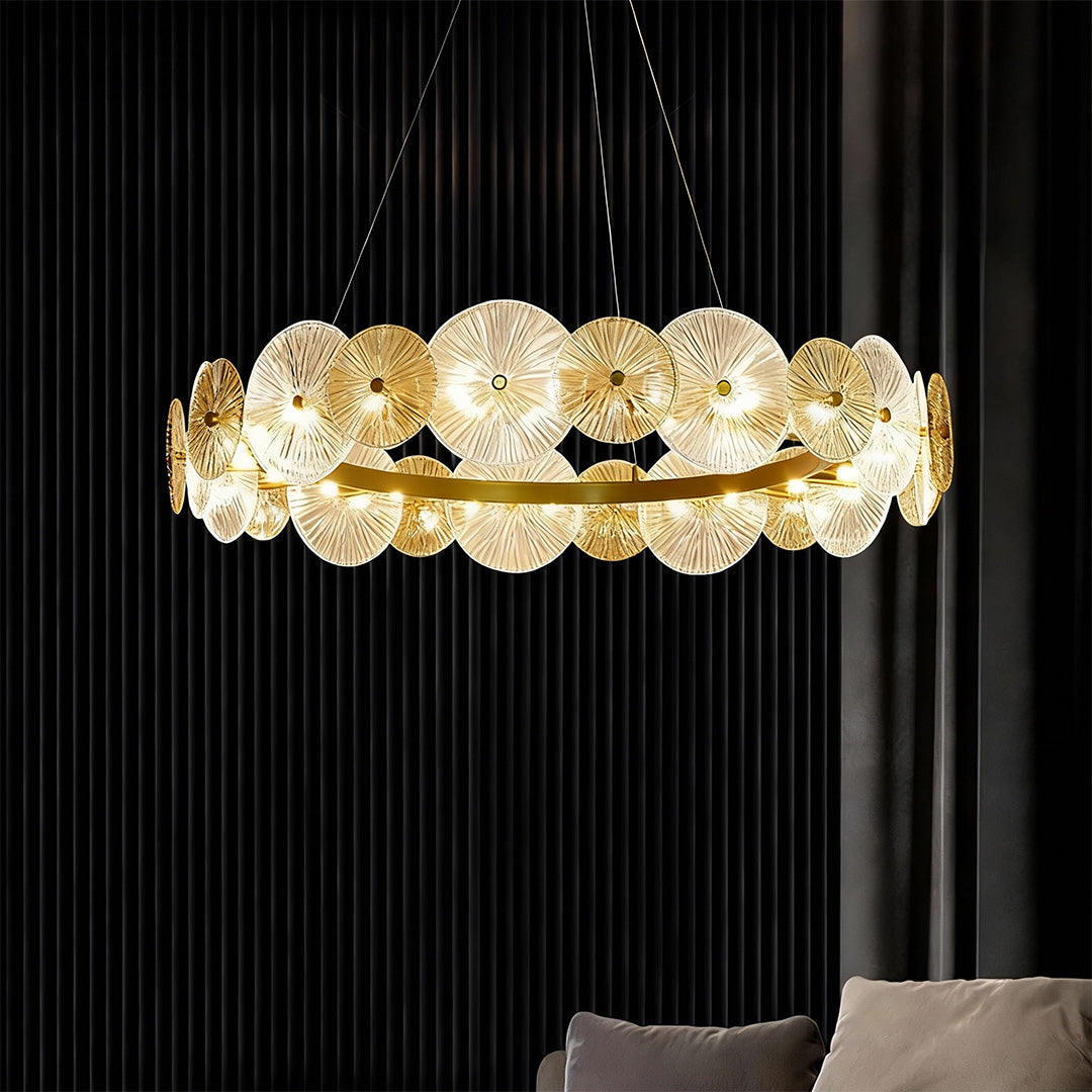 Large Glass Chandelier Silver Iron Frame & Clear Glass Ceiling Light