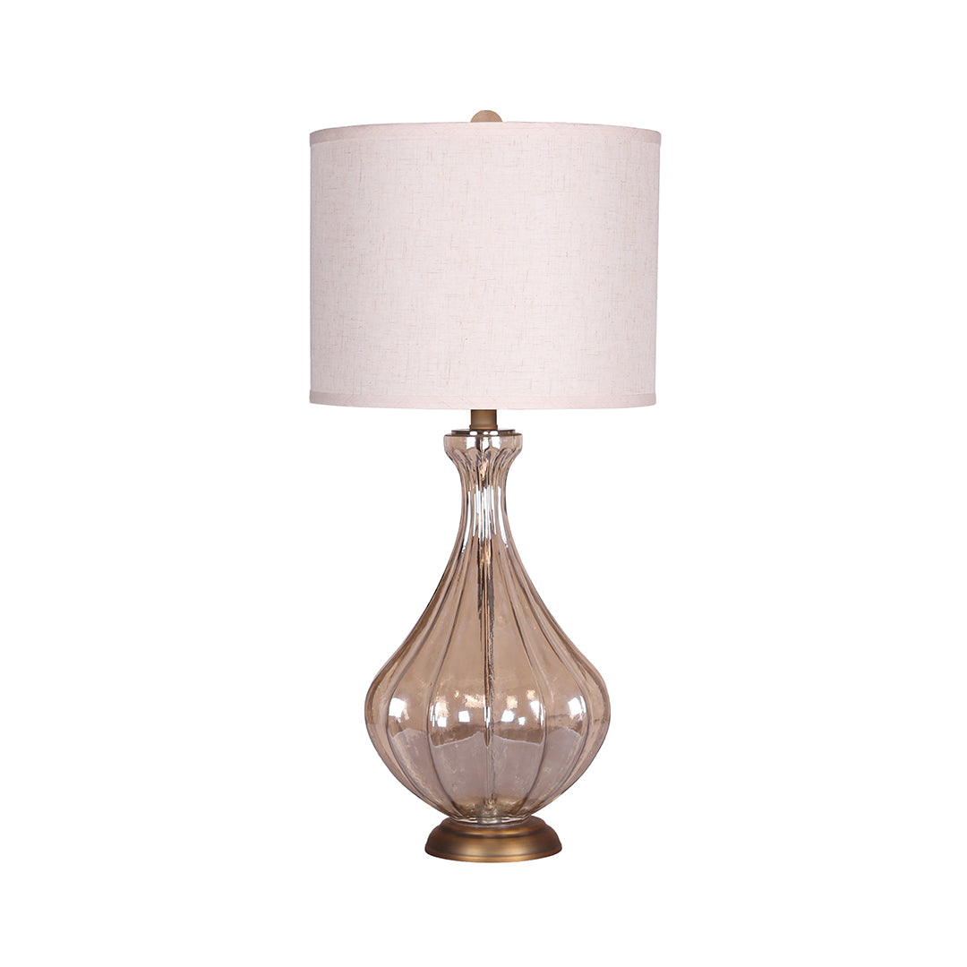 Glass Base Table Lamp with Sculptural Classic Linen Shade Light
