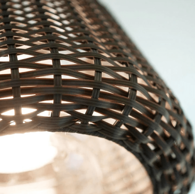 Elegant Rattan Shade LED Outdoor Floor Lamp Pendant Light with Stake and Open-Top Design