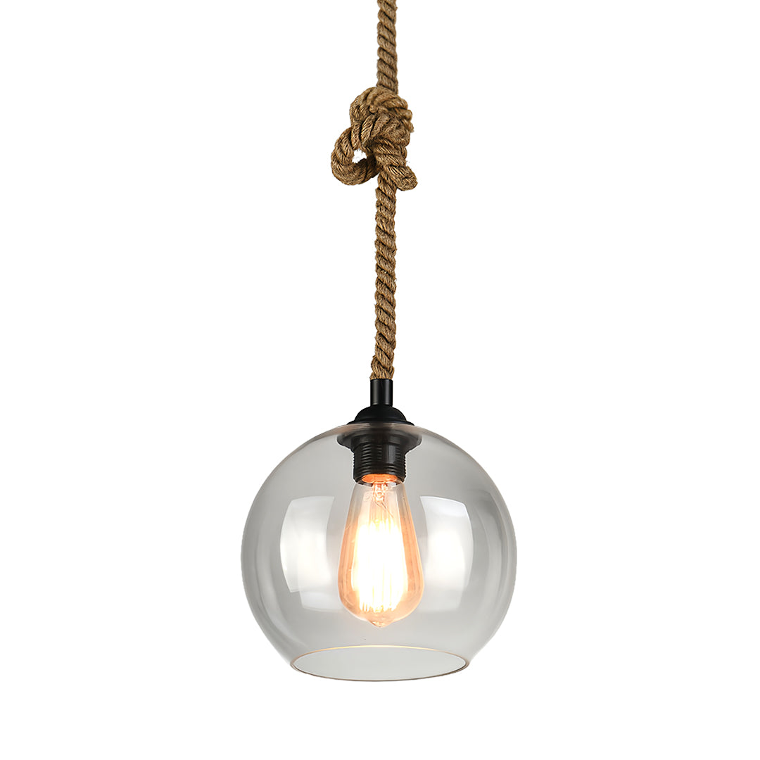 Retro Glass Pendant Light Minimalist LED Hemp Rope Ceiling Light