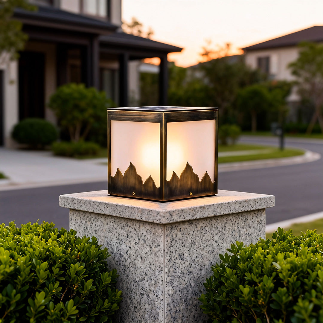 Solar Powered Pillar Lights Modern Square Waterproof Light