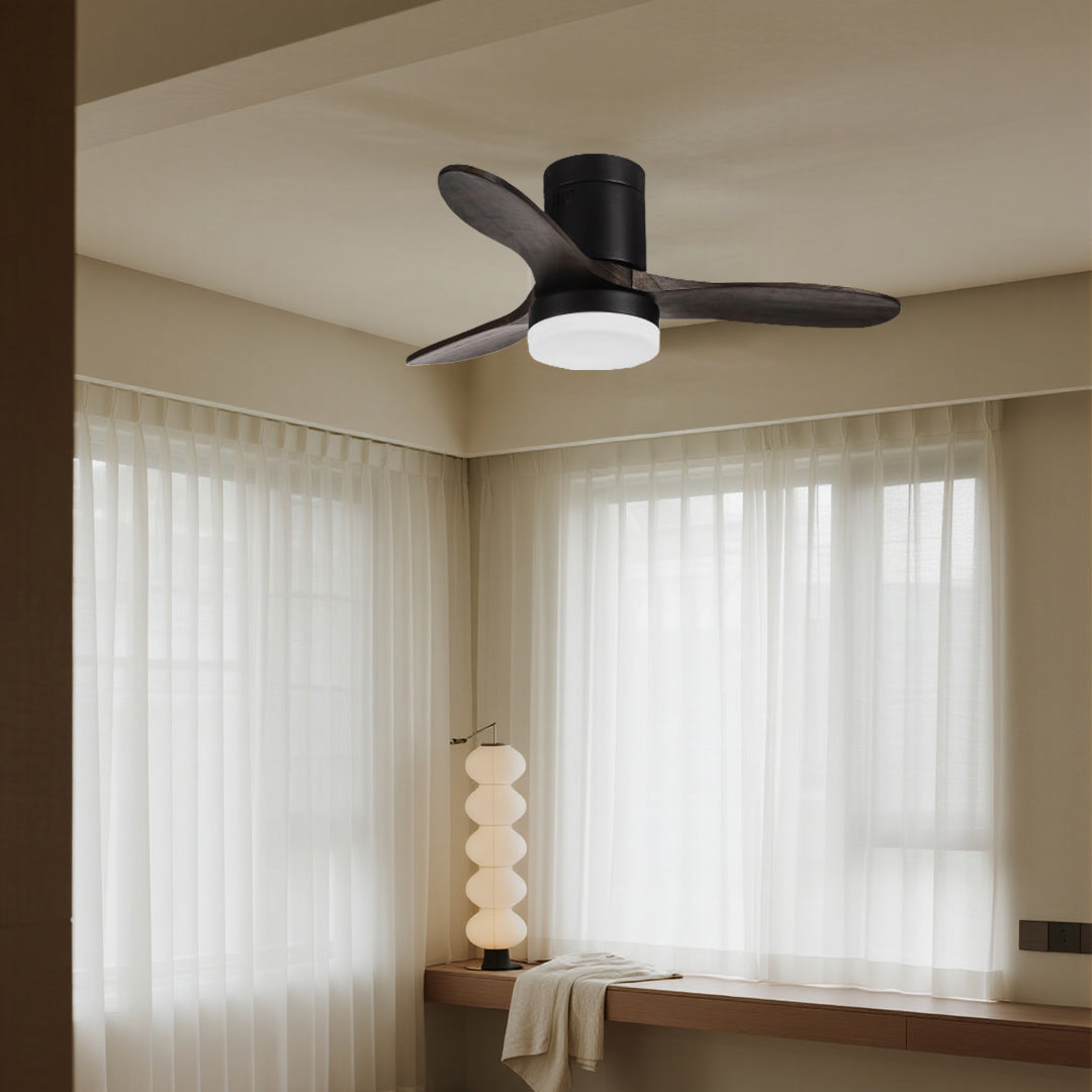 Three Blade Ceiling Fan with Light LED Remote Control Wood Ceiling Fan