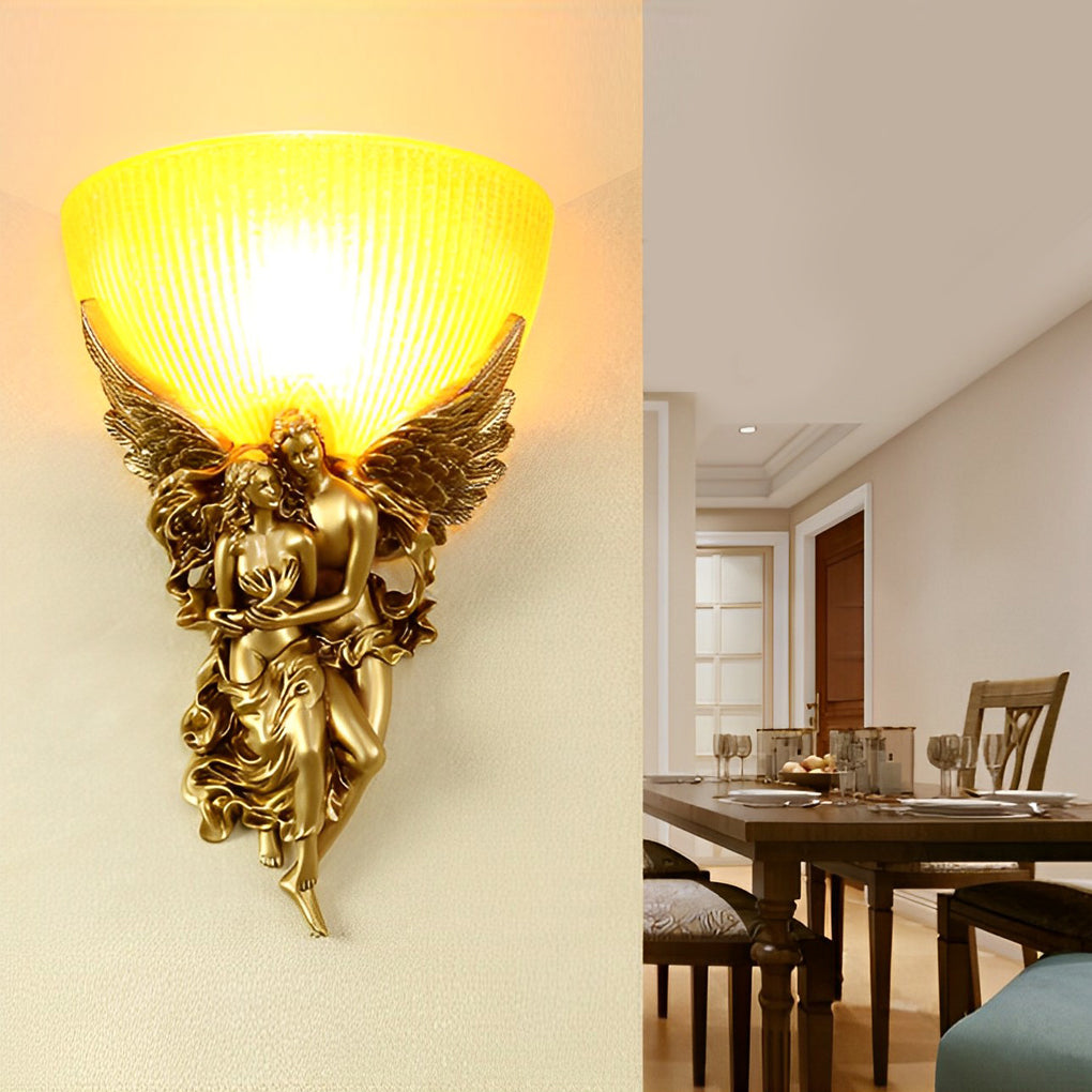 European Angel Wall Sconce Resin Sculpture Art Light