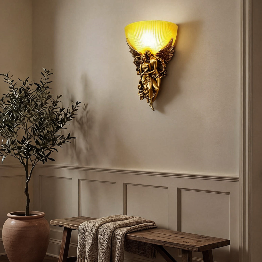 European Angel Wall Sconce Resin Sculpture Art Light