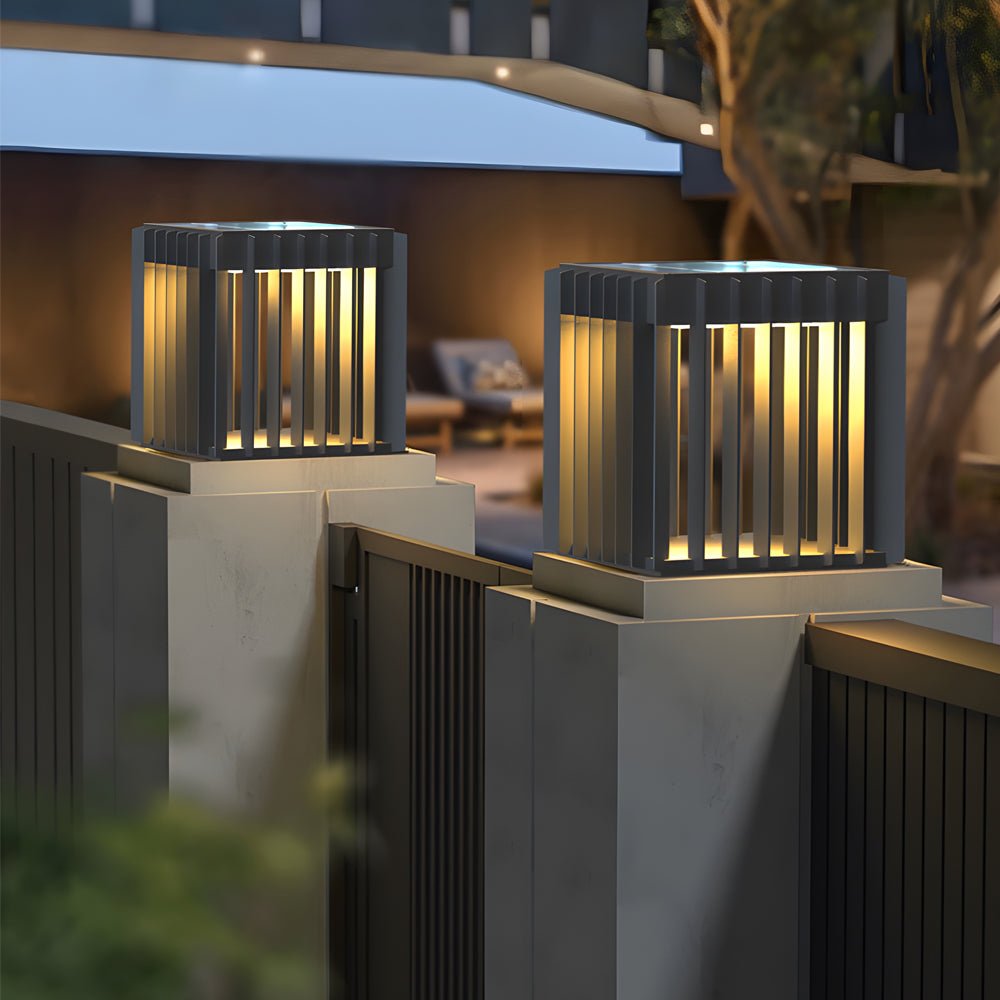 Exterior Pillar Lights Black Square Openwork Metal Light