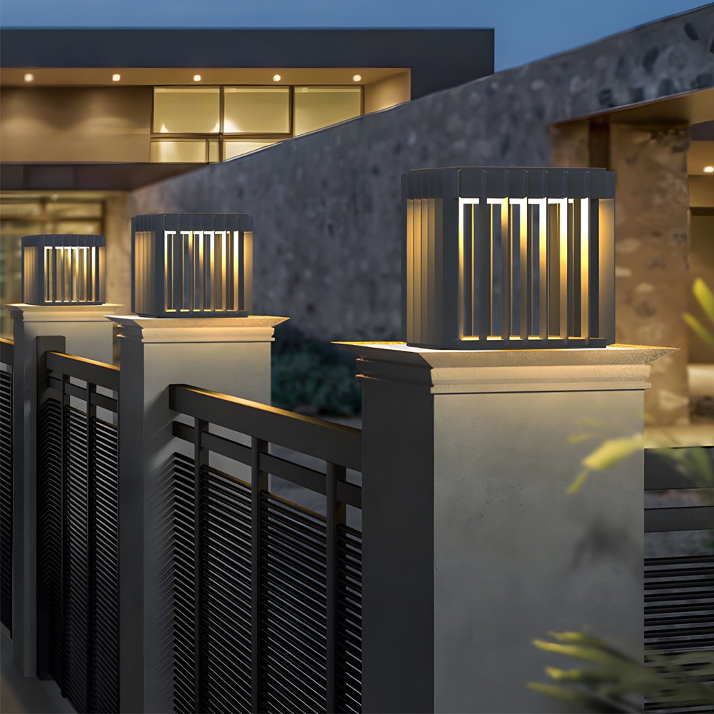 Exterior Pillar Lights Black Square Openwork Metal Light