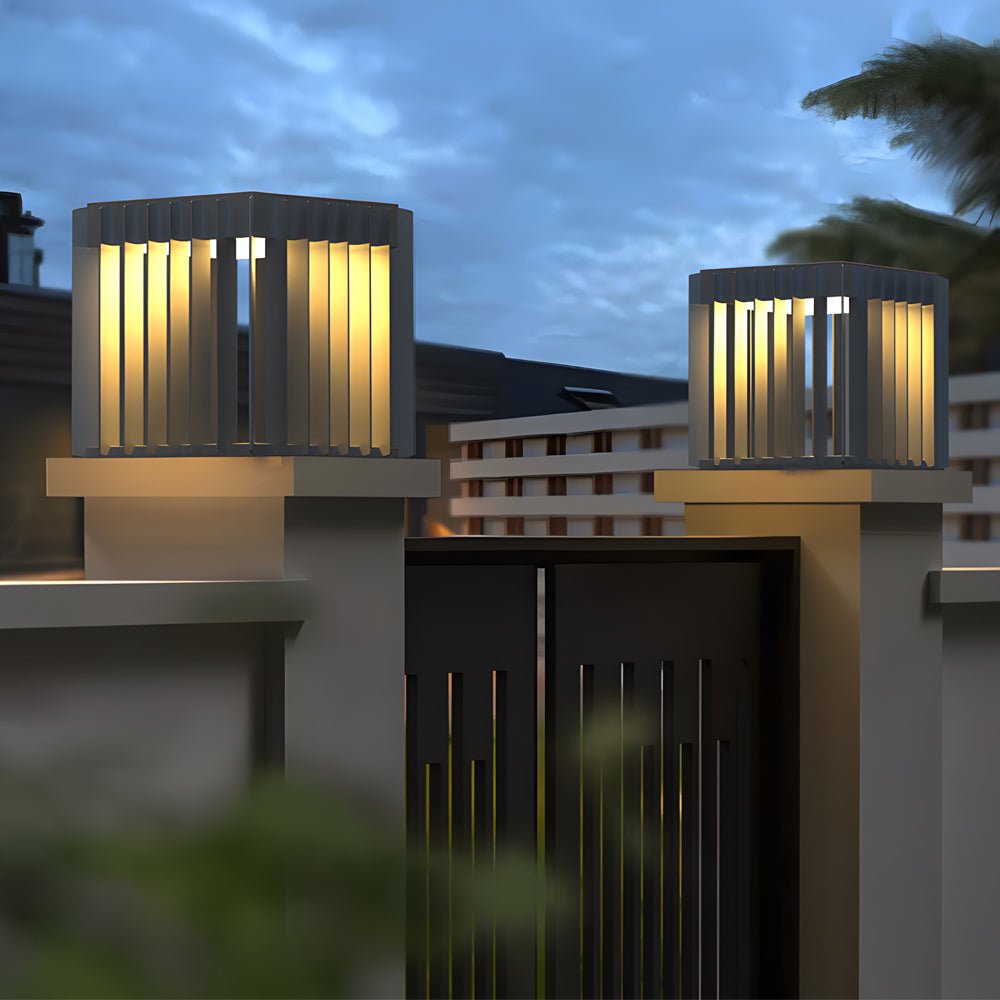 Exterior Pillar Lights Black Square Openwork Metal Light