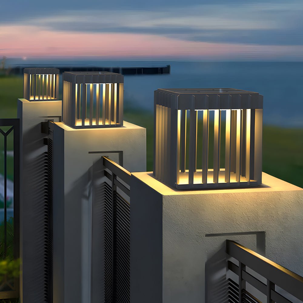 Exterior Pillar Lights Black Square Openwork Metal Light