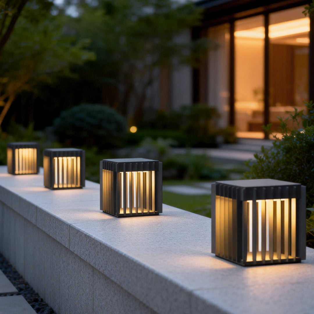 Exterior Pillar Lights Black Square Openwork Metal Light