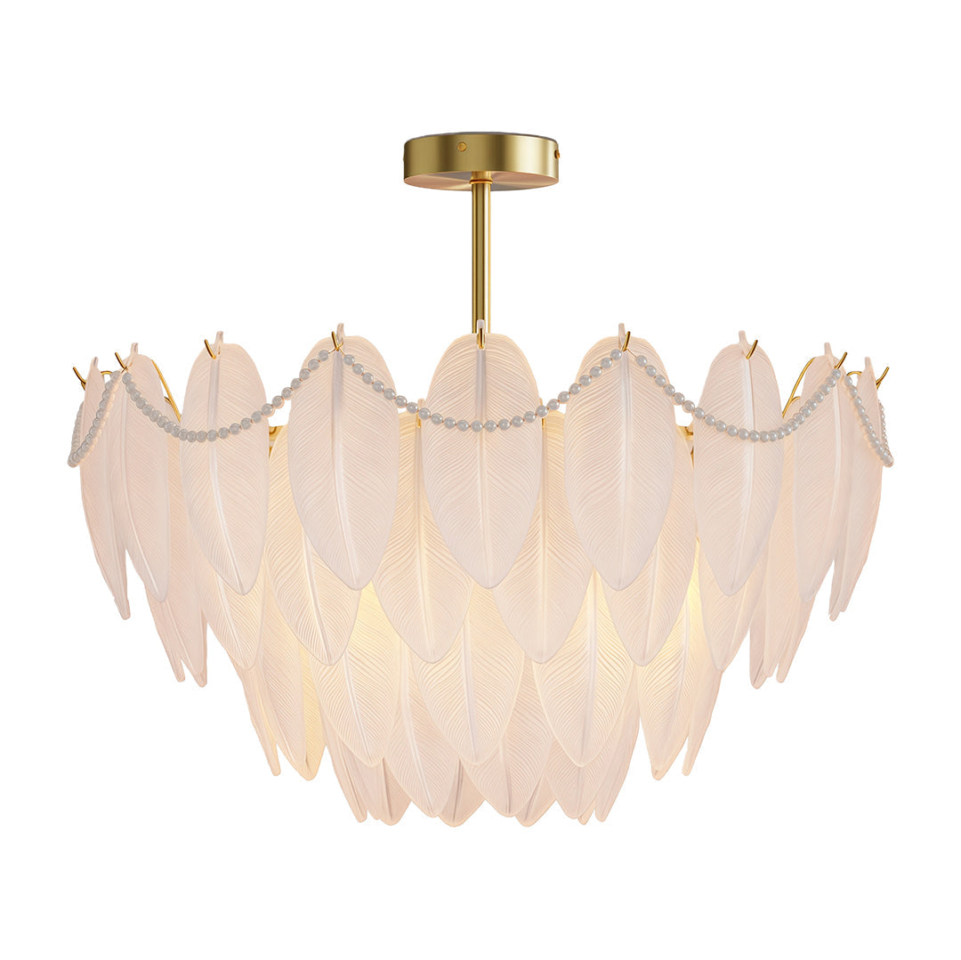 Feathers Chandelier Modern Full-Copper Pearl Ceiling Light