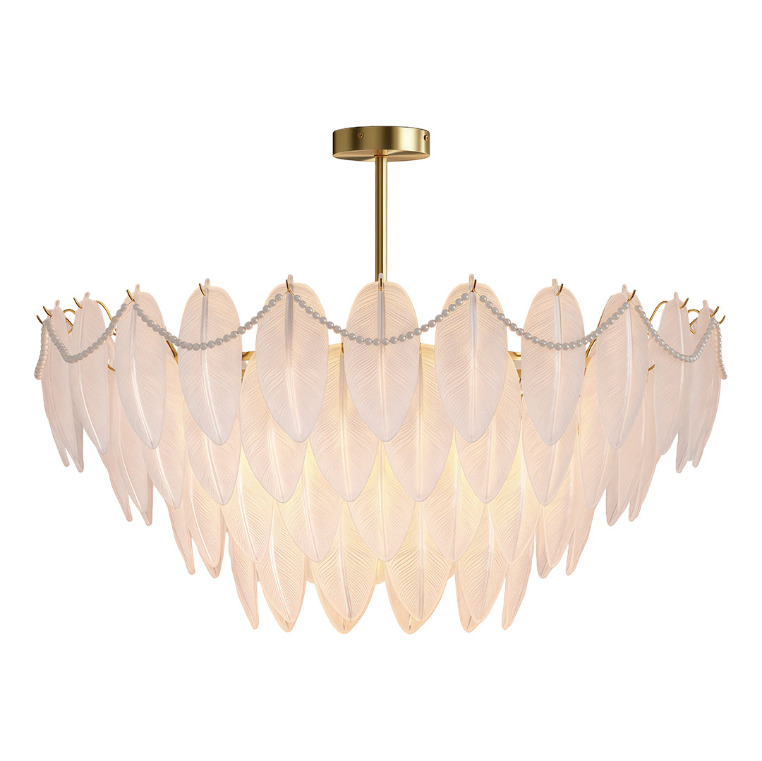 Feathers Chandelier Modern Full-Copper Pearl Ceiling Light