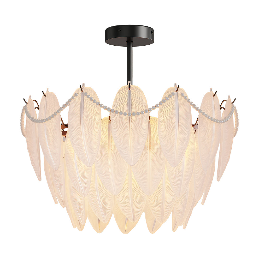 Feathers Chandelier Modern Full-Copper Pearl Ceiling Light