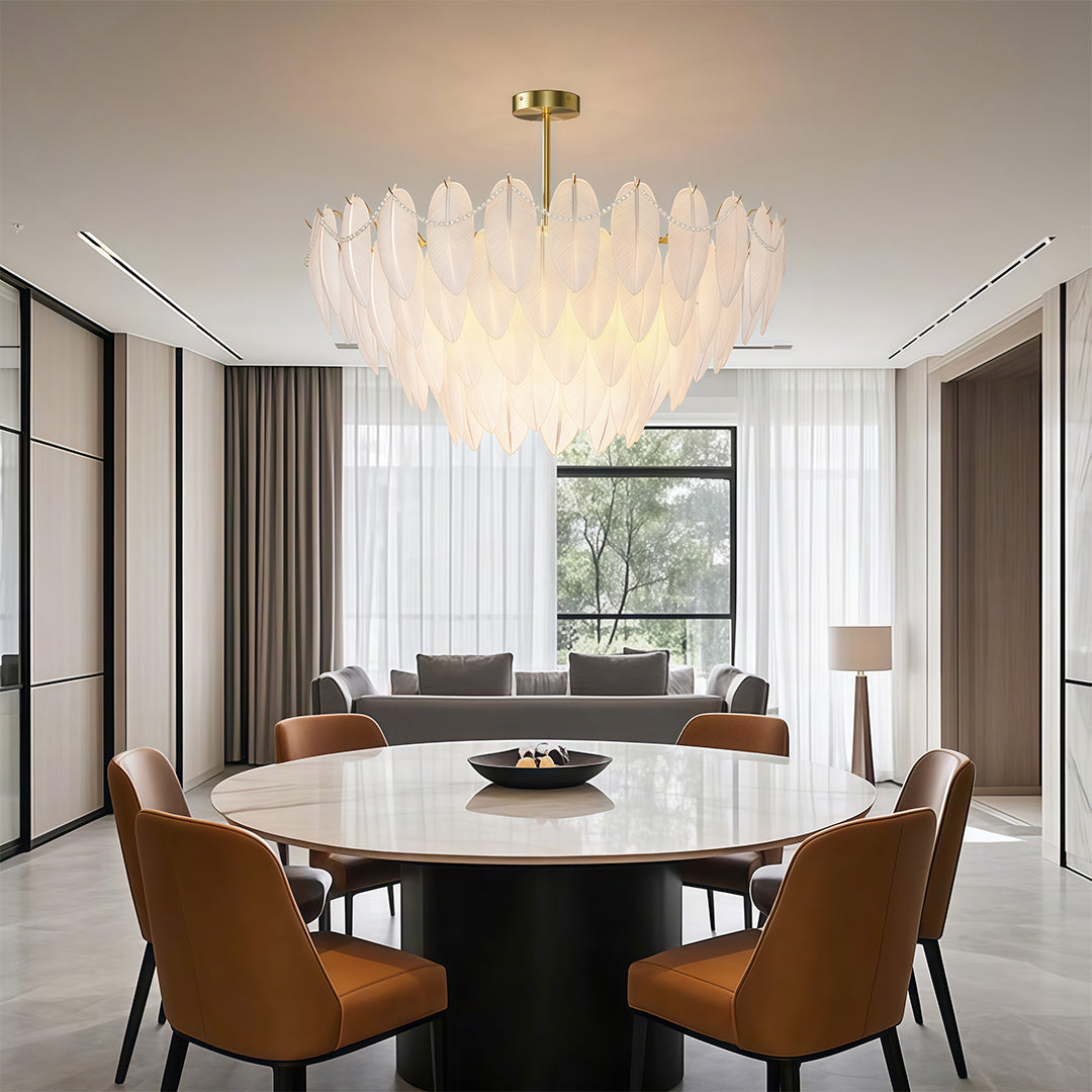 Feathers Chandelier Modern Full-Copper Pearl Ceiling Light