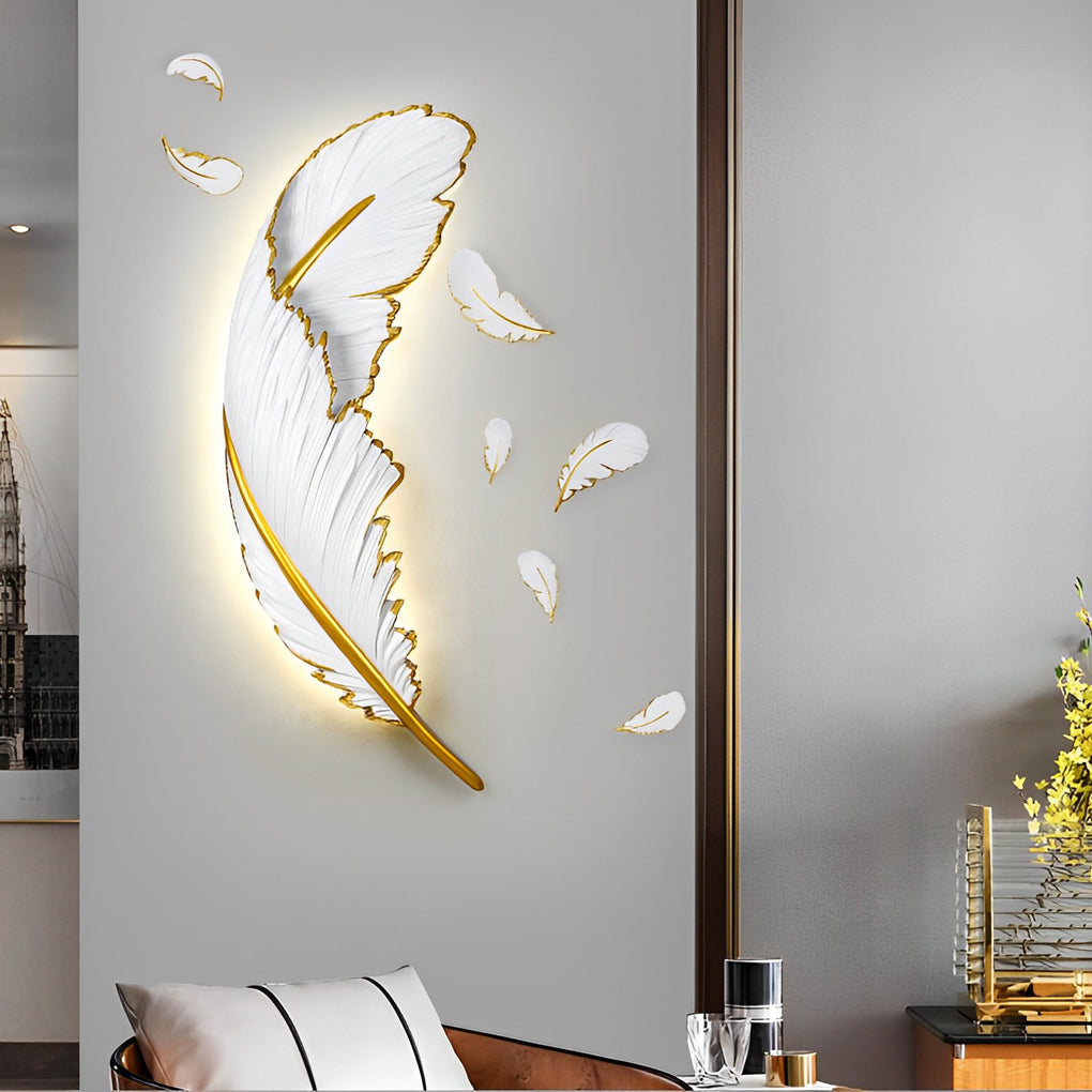 Feather LED Wall Lamp Modern White Decorative Resin Light