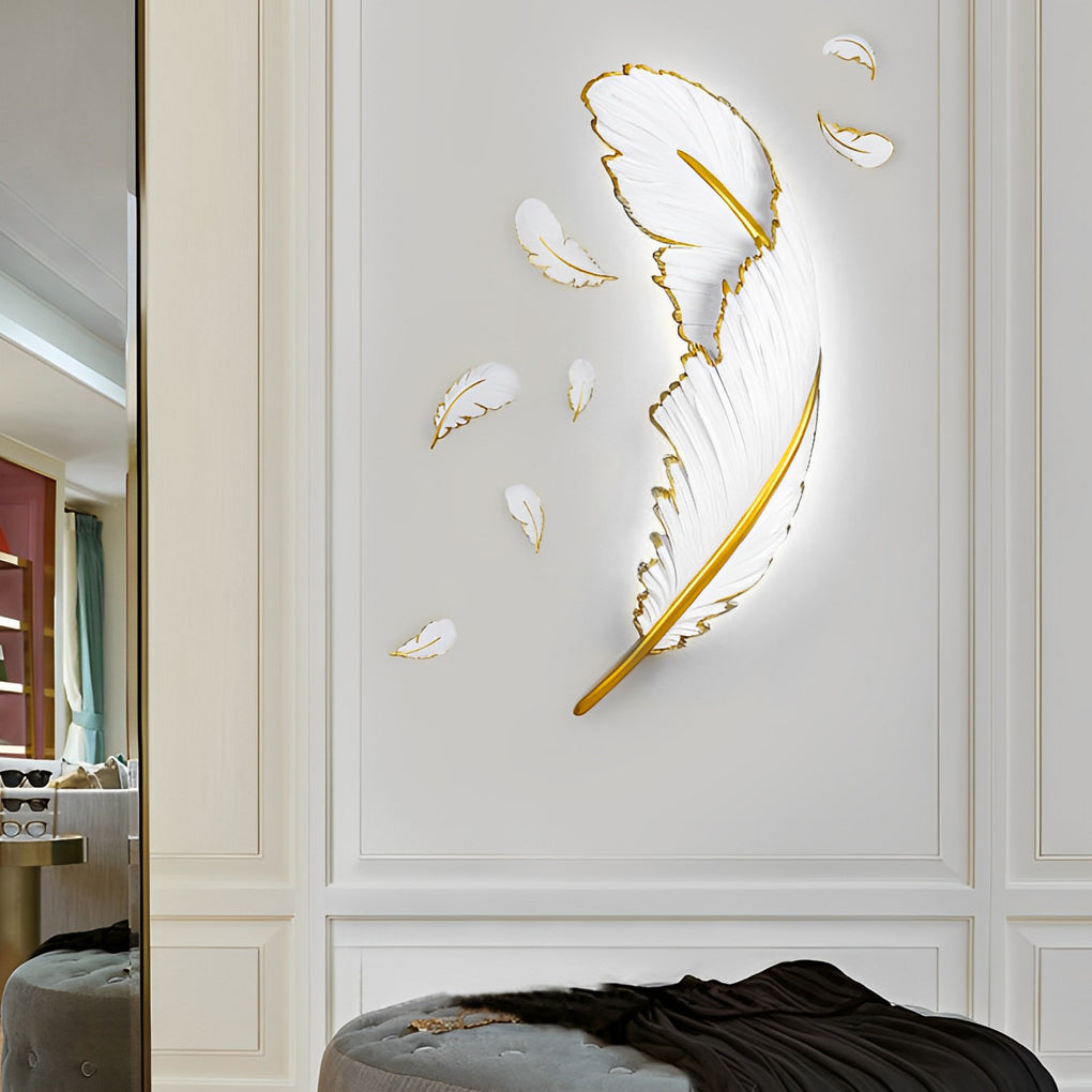 Feather LED Wall Lamp Modern White Decorative Resin Light