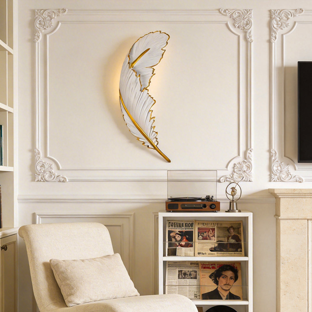 Feather LED Wall Lamp Modern White Decorative Resin Light