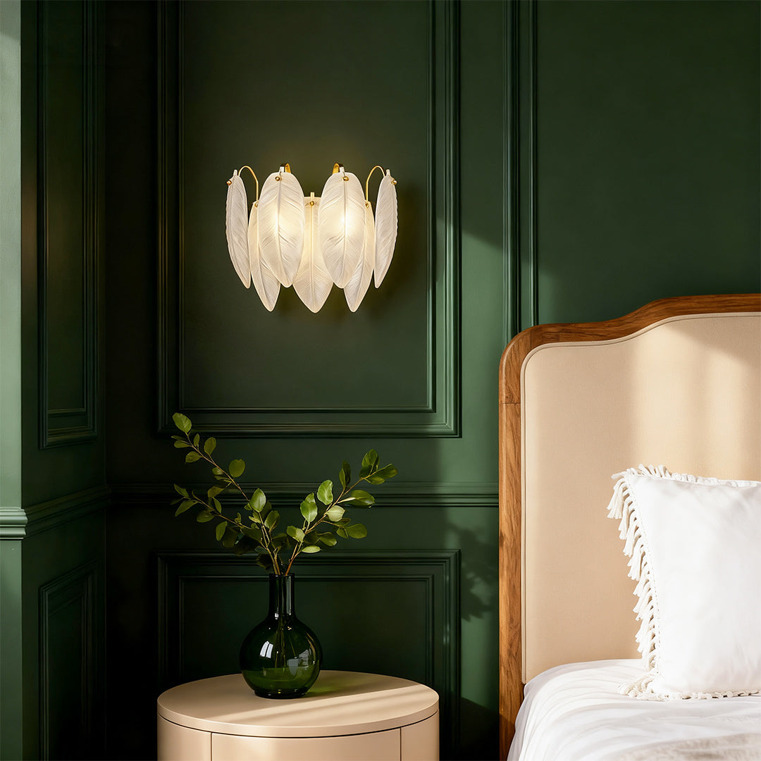 Feather Wall Light French Luxury Full Copper Glass Lamp
