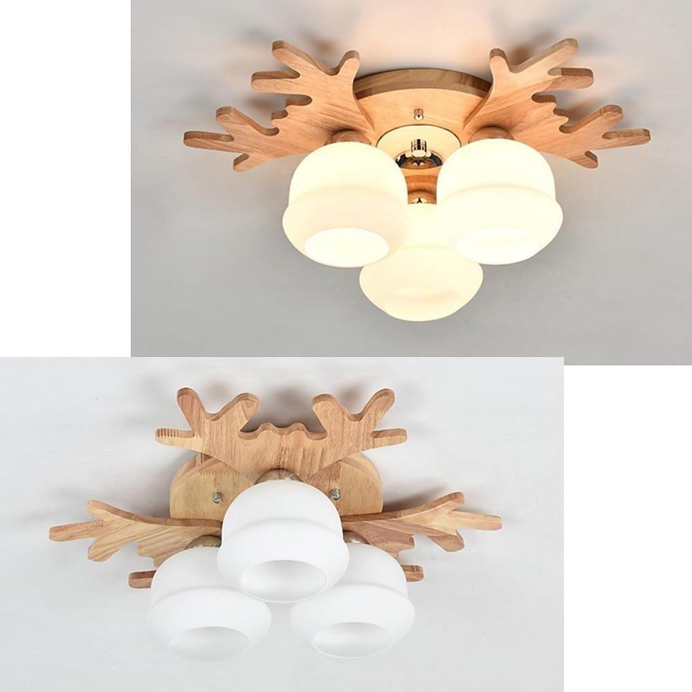 Globe Ceiling Lamp Nordic Style Wooden Glass LED Light