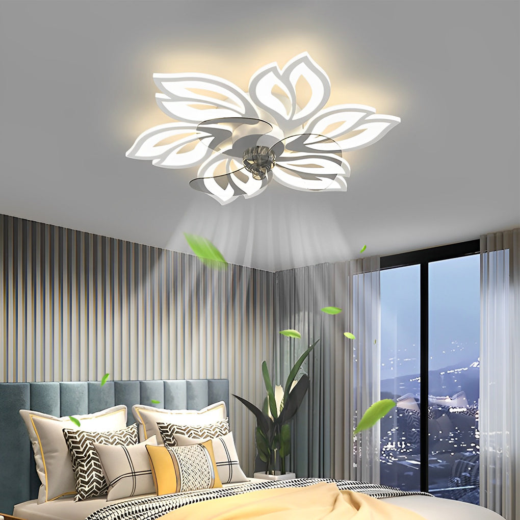 Flower Ceiling Fan with Light Modern Smart Silent LED Light