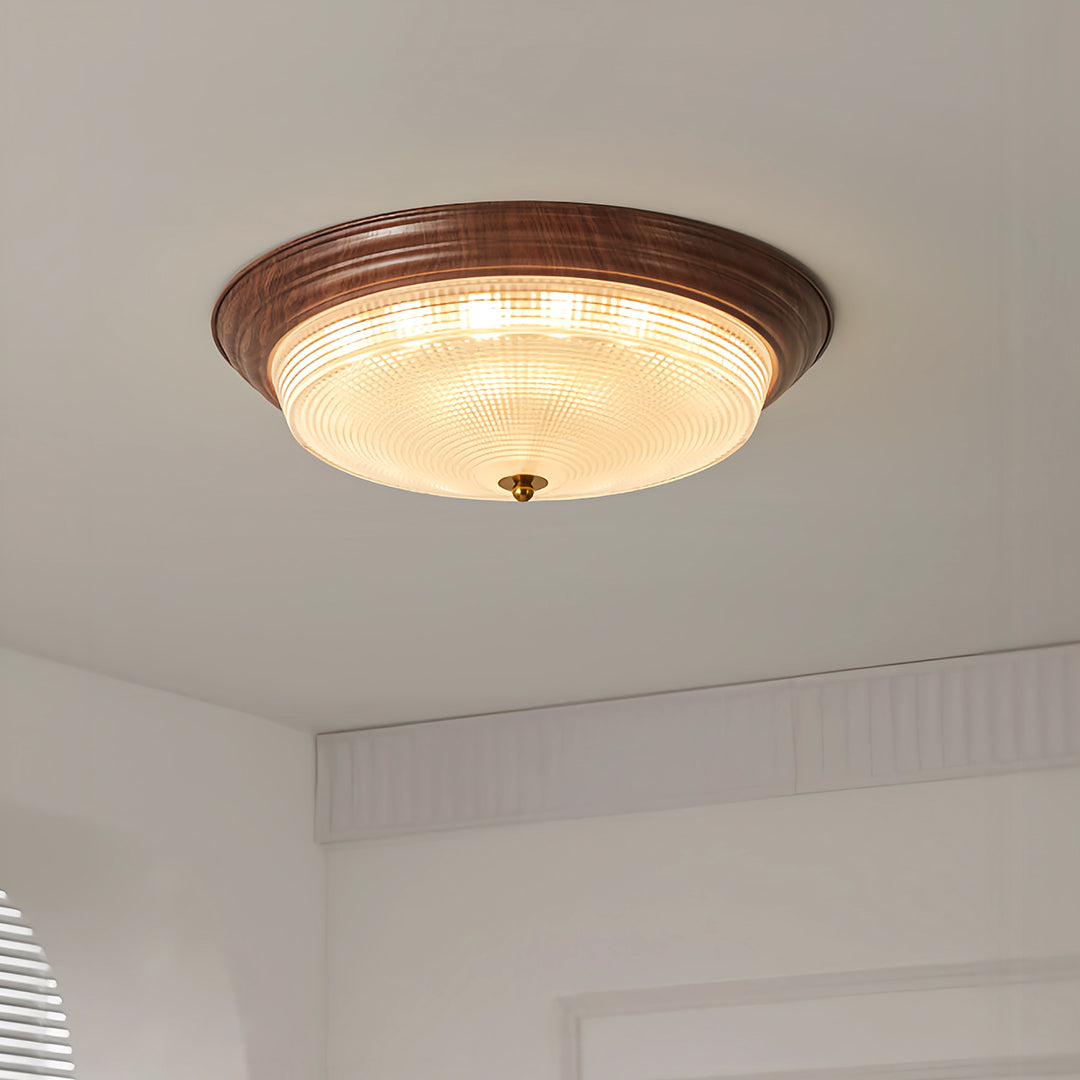 Flush Mount Dome Light American Vintage Ribbed Glass Ceiling Light