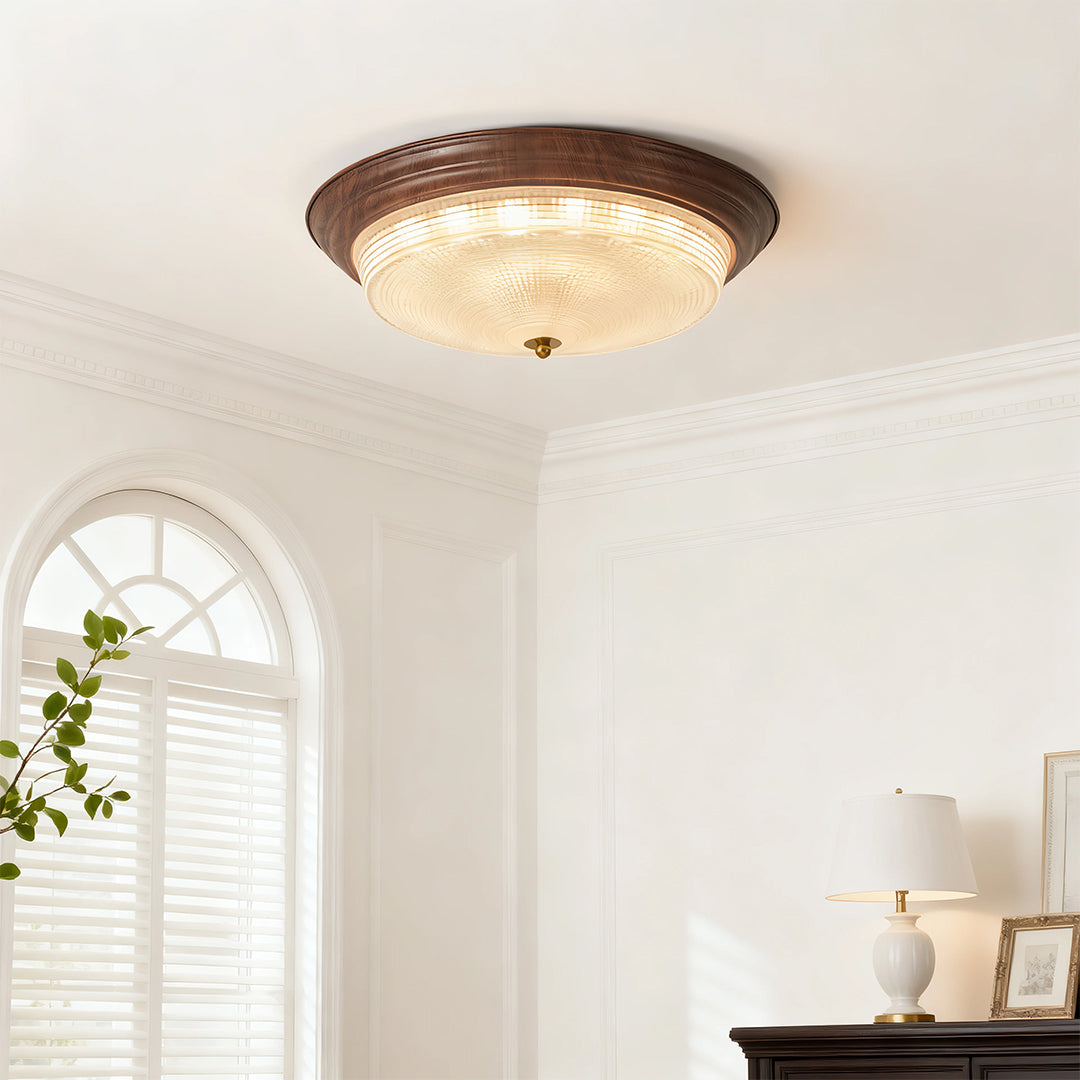 Flush Mount Dome Light American Vintage Ribbed Glass Ceiling Light