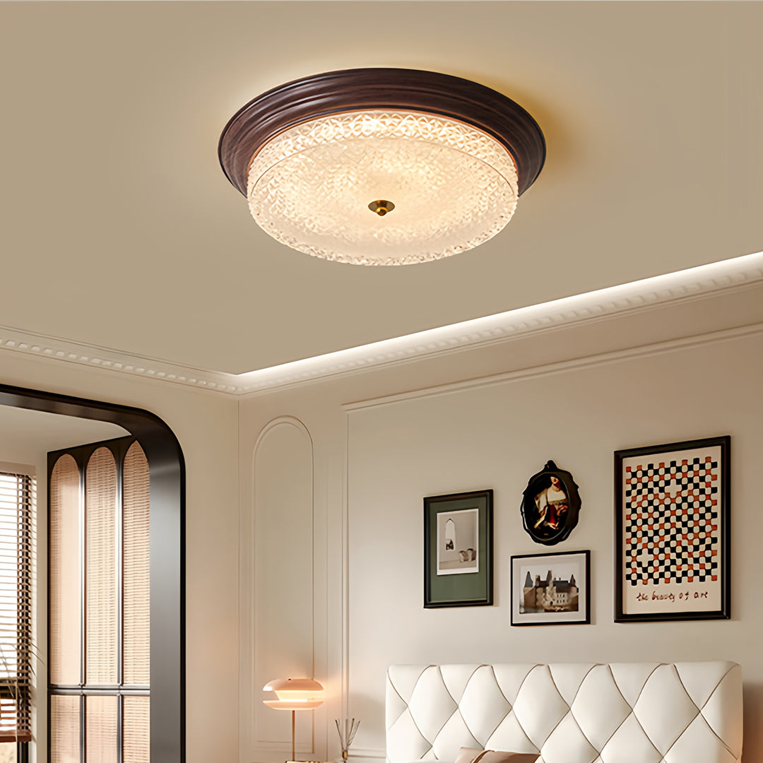 Flush Mount Dome Light American Vintage Ribbed Glass Ceiling Light