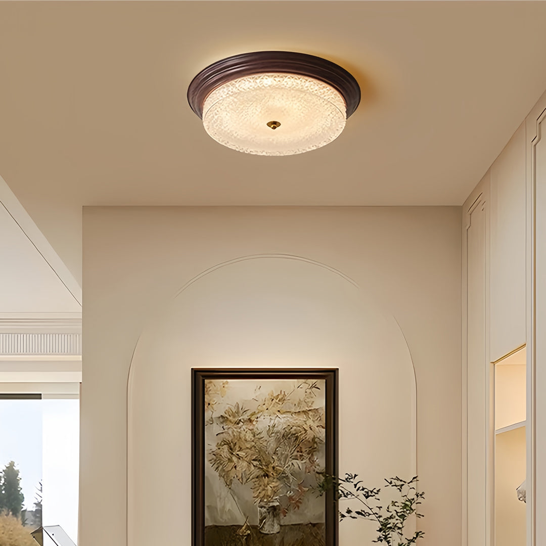 Flush Mount Dome Light American Vintage Ribbed Glass Ceiling Light