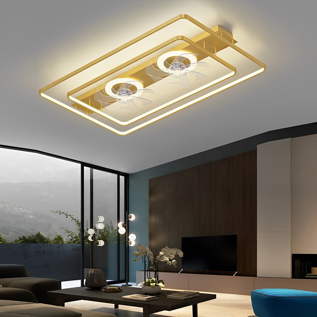 Dual Head Ceiling Fans Rectangular LED Transparent Blade Light