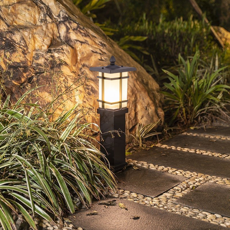 Garden Bollard Lighting Vintage Pavilion Style Black Outdoor Light
