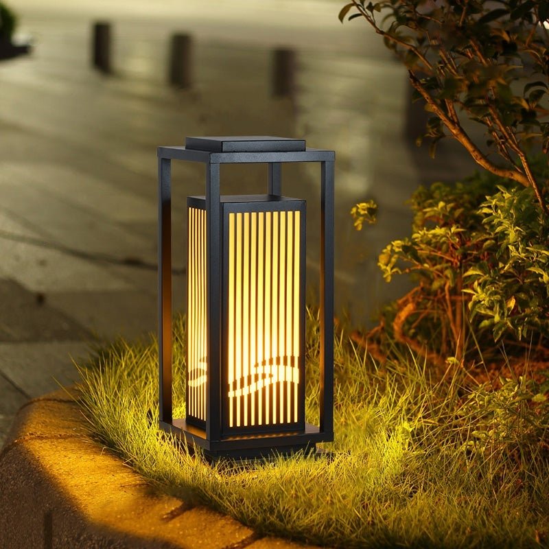 Garden Bollards Lights Striped Black Modern Outdoor Lamp