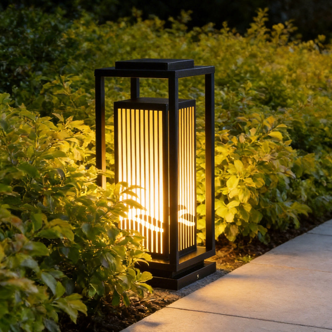 Garden Bollards Lights Striped Black Modern Outdoor Lamp