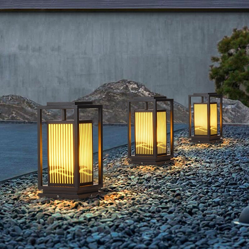 Garden Bollards Lights Striped Black Modern Outdoor Lamp