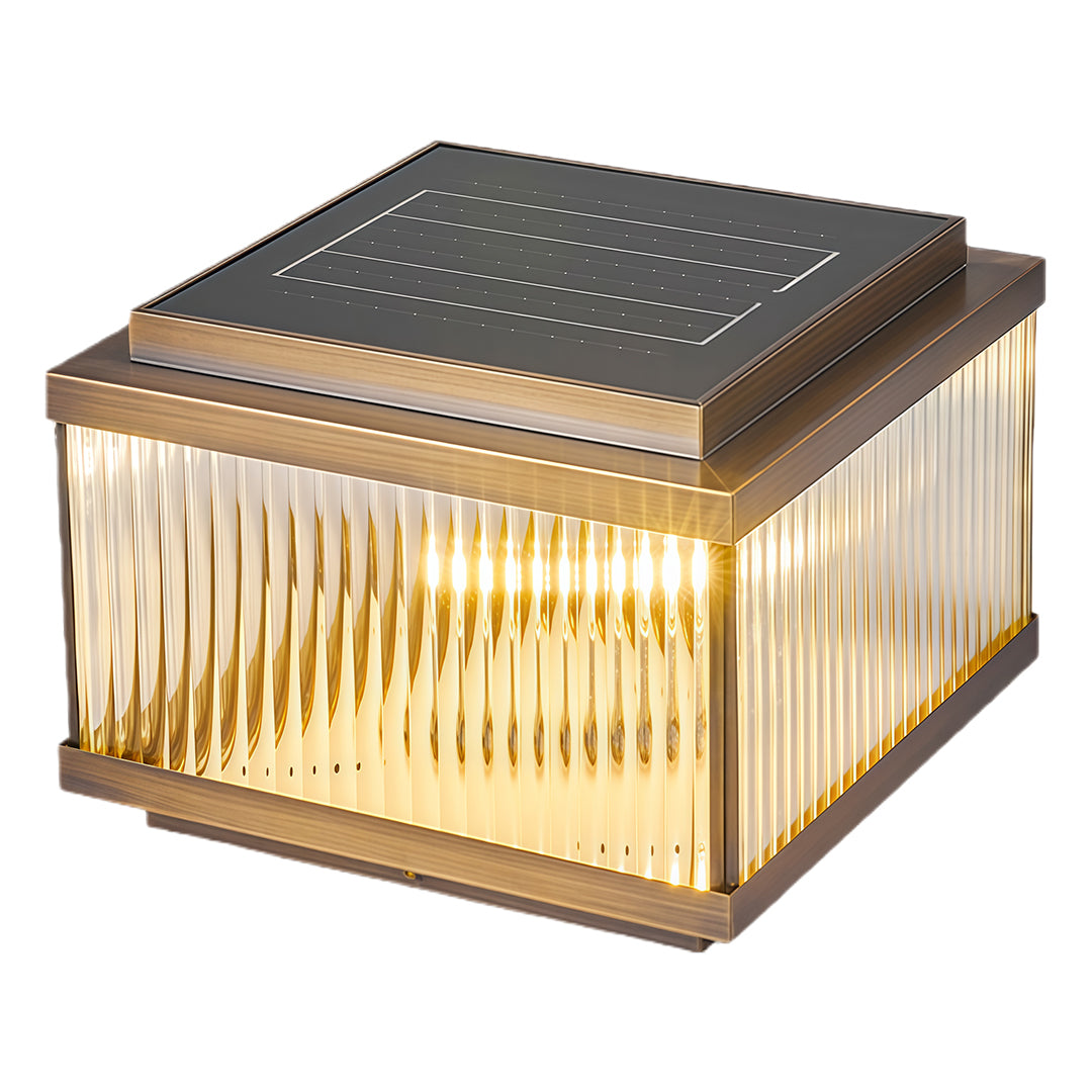 Copper Pillar Lights Square Waterproof Ribbed Glass Lamp
