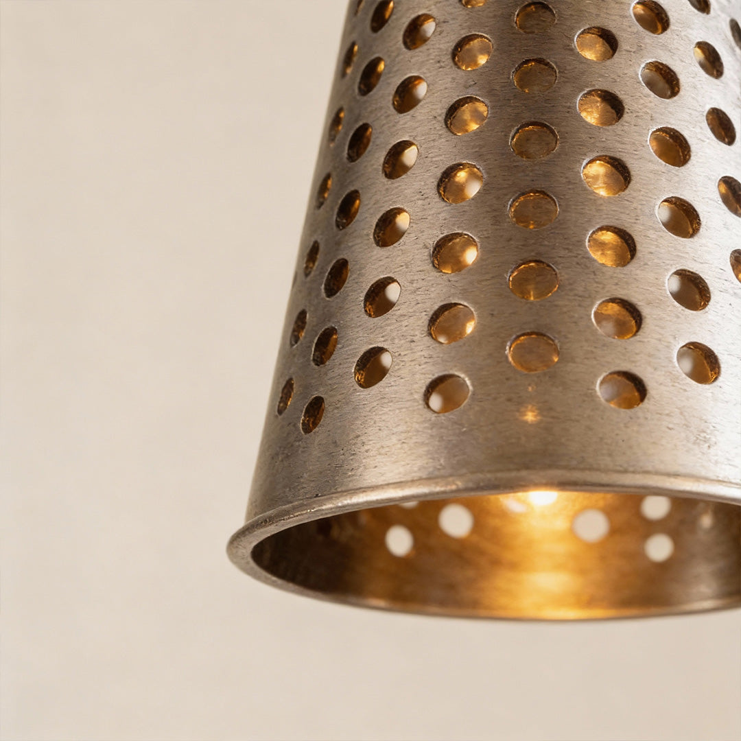Glass Ball Pendant Lights Perforated Metal Cone Chic Ceiling Light