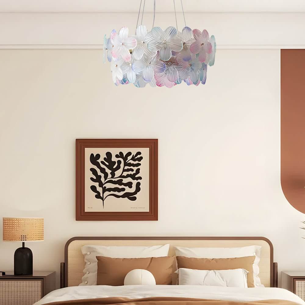 Glass Flower Chandelier French Glass Round Ceiling Light