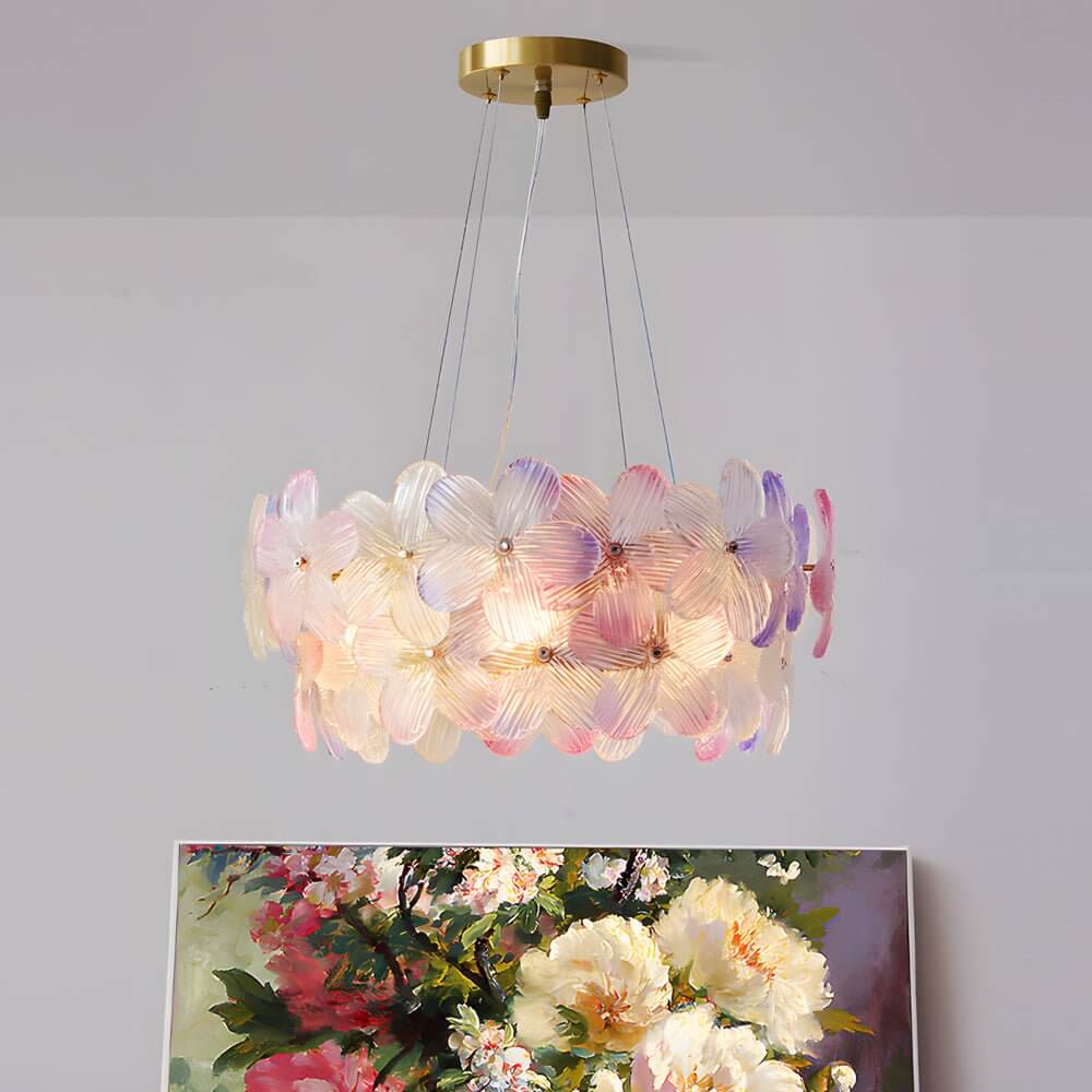 Glass Flower Chandelier French Glass Round Ceiling Light