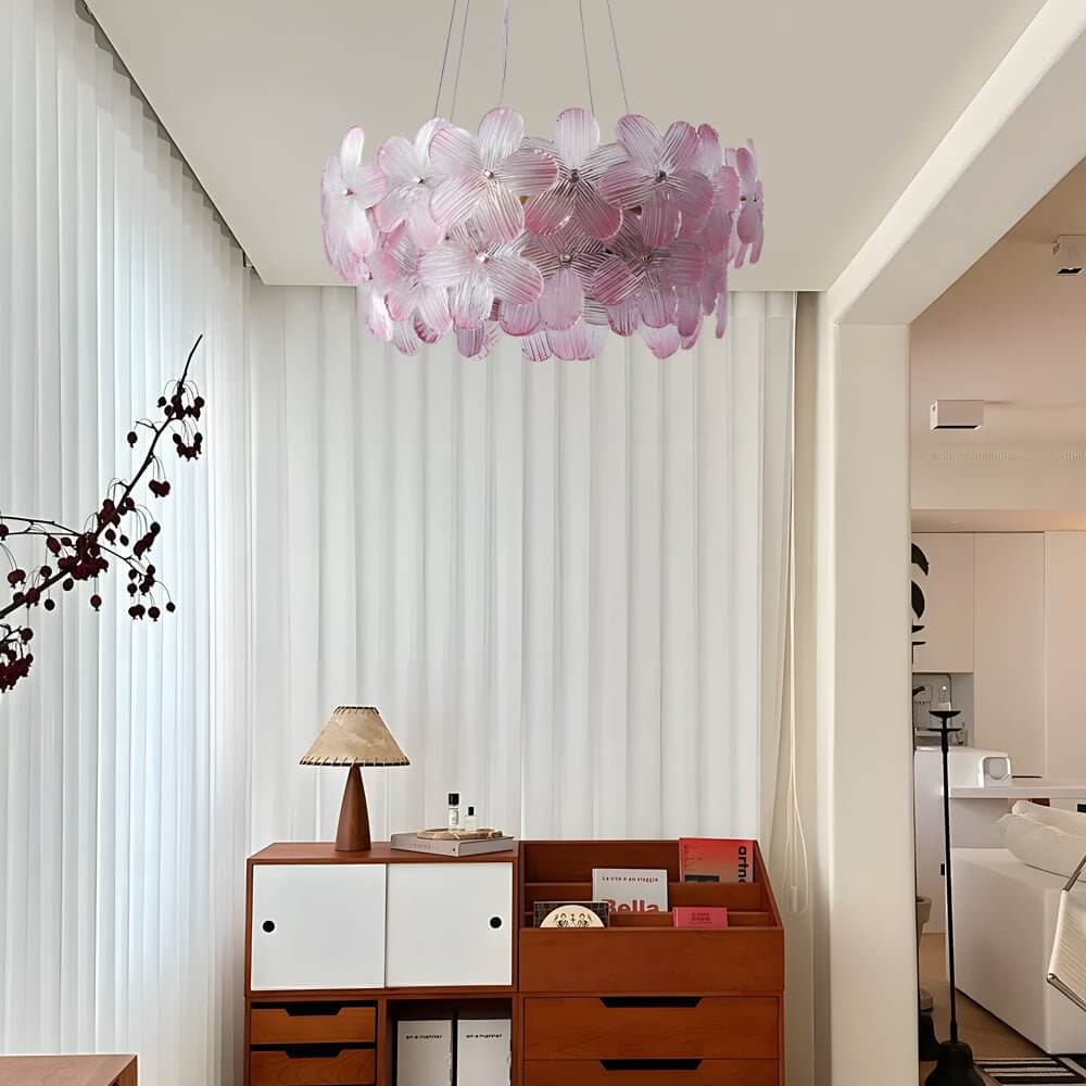 Glass Flower Chandelier French Glass Round Ceiling Light