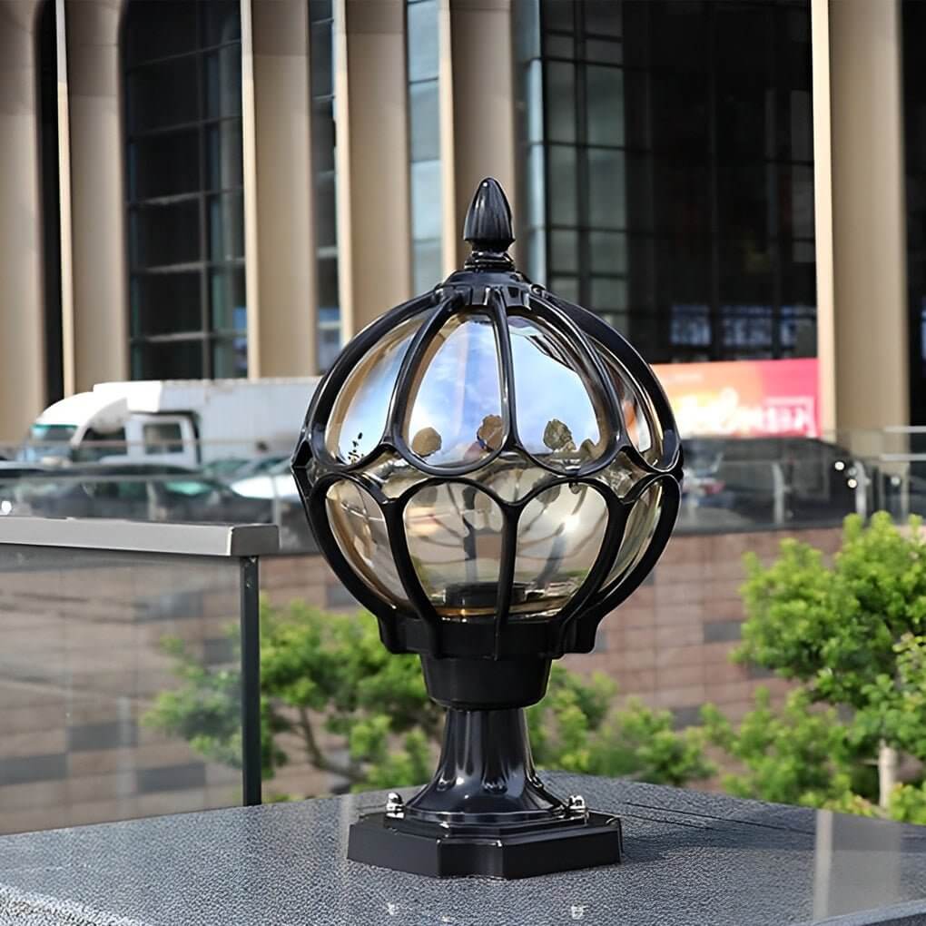 Outdoor Globe Pillar Lights Retro Glass Globe Copper Fence Post Light