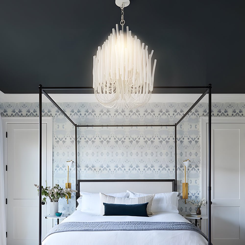 Organic Stick Chandelier White Painted Wooden Ceiling Light