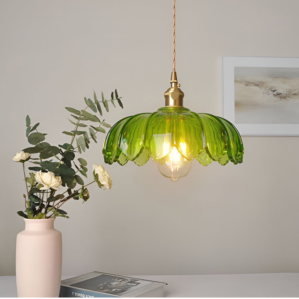 Glass Pendant Light Nordic Retro Floral Ceiling Light